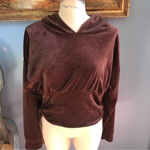 Coco + Jaimeson Brown velvet hoodie pull over top long sleeves Sz XL streetwear